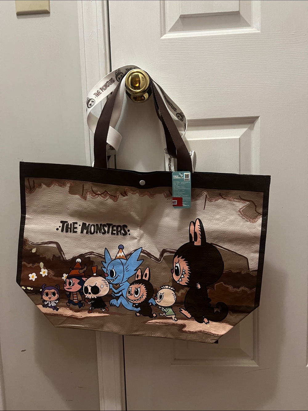 Canvas Character Tote Bag in Brown & Cream